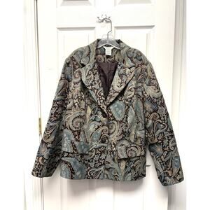 George Blazer Paisley Tapestry 22W 24W Plus Brown Teal Lined Jacket